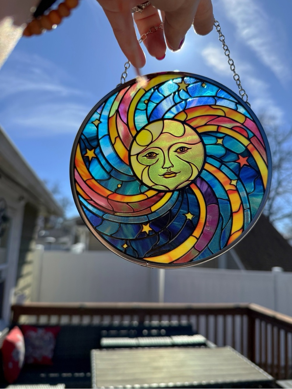 Stained Glass Sun & Swirl Suncatcher - Multicolor